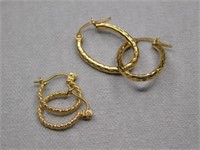 Marked gold hoop earrings, 14K round 6mm and 10K