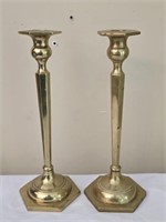 Pair of Brass Hexagon Shaped Candle Holders