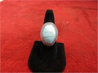 Large Silver Ring. Banded turquoise.