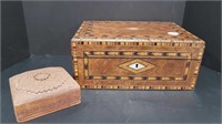 INLAID WOOD BOX + HANDCARVED WOOD BOX