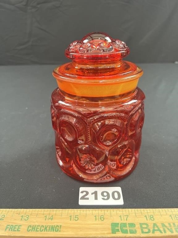 Moon & Stars Amberina Glass Canister