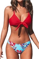 P3124  Cupshe Red Floral Knotted Bikini, M
