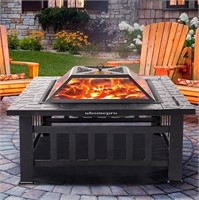 E5526 32" Wood Burning Fire Pit Table w/Screen Lid