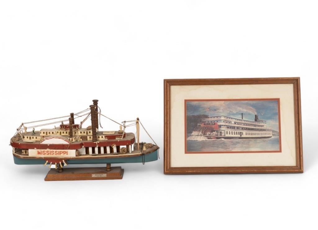 Vintage Mississippi Riverboat Model & Art