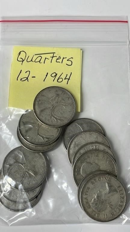12 1964 Canadian Quarters