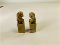 2pcs Foo Dog Chinese Carved Stone Chop Seal