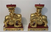 Pair 19thC Chinese gilded elephant candleholders