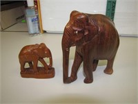 2 Carved Wood Elephants (5&1/4" and 2&7/8")