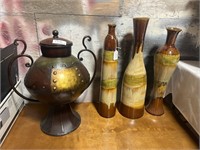 3 Vases and 1 metal Pc Home Decor