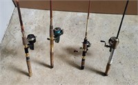 4 Vintage Fishing Poles W/ Cork Handles