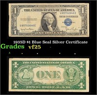 1935D $1 Blue Seal Silver Certificate Grades vf+