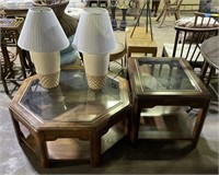 (H) Vintage Wood and Glass End Tables