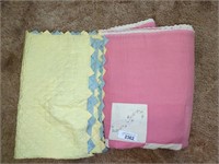 2 quilts - pink one is approx 40 " x 40" & l