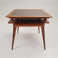 Mid-century walnut game table with inset leather