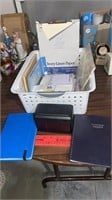 Bin of Note Paper Pads, Telephone Book, Journal,