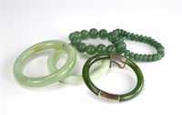 Five jadeite and hardstone bracelets