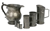 (7) COLLECTION OF ANTIQUE PEWTER TABLE & DRINKWARE