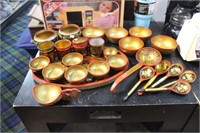 HAND CARVED HAND PAINTED WOODEN BOWLS - TRAY -