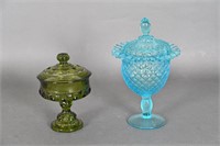 Indiana Glass Green Kings Crown & Blue Candy Dish