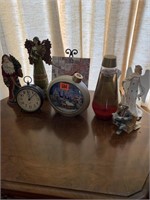Table clocks, Santa, angels, and lava lamp