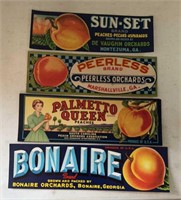 (4)VINTAGE CRATE LABELS-PEACHES/ASSORTED/CHECK