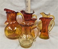 Vintage Crackled Amberina Glass Pitchers