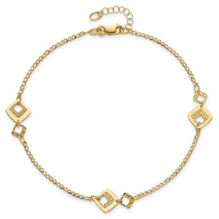 14 Kt- Polished Textured Modern Design Anklet