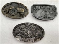 (NO) 3 Belt Buckles including Black Gold, Raleigh