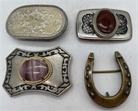 (NO) 4 Belt Buckles including Horseshoe and more