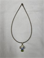 Sterling Silver Millefiori Cross & 17" Necklace