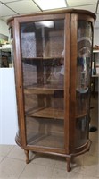 Antique Curved Curio Wood & Glass 59hx34wx13"d