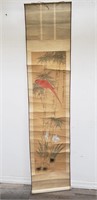 Scroll with red parrot on bamboo with box
