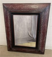 Leathered Framed Beveled Mirror