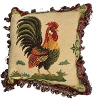 French Country Needlepoint Rooster Pillow