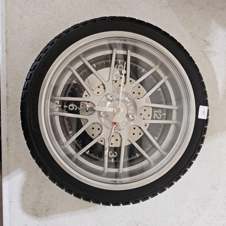 Thick Race Tire Wall Clock Untested-Needs Battery