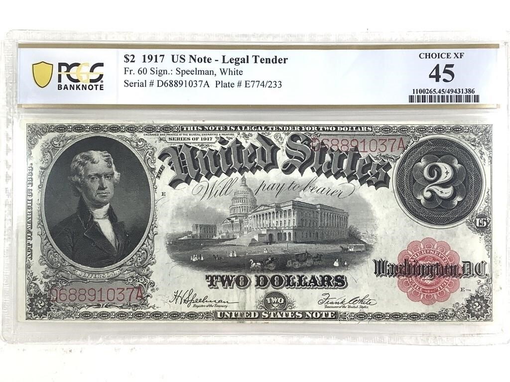 1917 $2 Legal Tender Note FR-60 PCGS Choice XF45