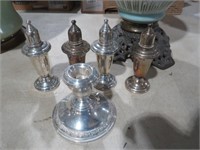 2 PAIR OF STERLING SILVER S&P SHAKERS&CANDLEHOLDER
