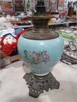 VICTORIAN HANDPAINTED OIL LAMP (NO TOP)