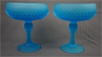 Indiana Glass Blue Satin Diamond Point Compotes