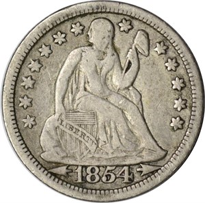 1854 SEATED LIBERTY DIME - VF