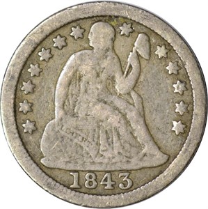 1843 SEATED LIBERTY DIME - VG, CORROSION