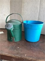 Metal watering can and  bucket