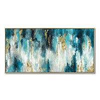 Turquoise Abstract Canvas Painting Wall Art: Hand