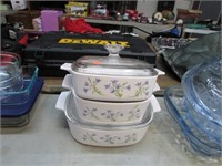 3- CORNINGWARE DISHES WITH 2 LIDS