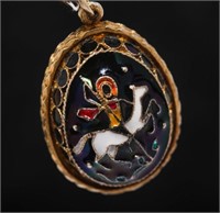 Russian Enameled Silver Egg Pendant, After Faberge