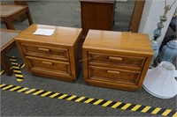 pair of oak night tables with 2-drawers
