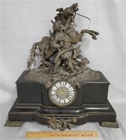 Antique Warrior Sculpture Top Slate Mantle Clock