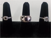 3 Sterling Silver Rings 19.5gr TW