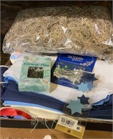 Miscellaneous lot - box with fabrics, threads,
