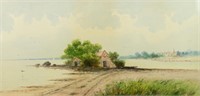 A. Heckler Riverside Landscape Watercolor on Board